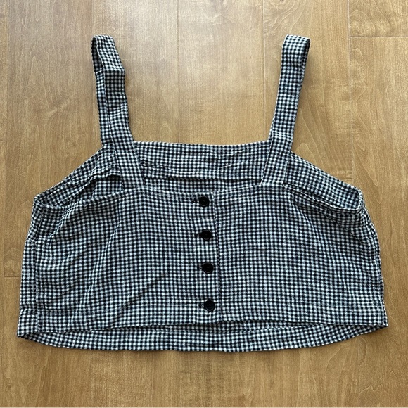 United By Blue Linen Pull-On Short and Cropped Tank Set, Black/White Gingham, L - Picture 6 of 16